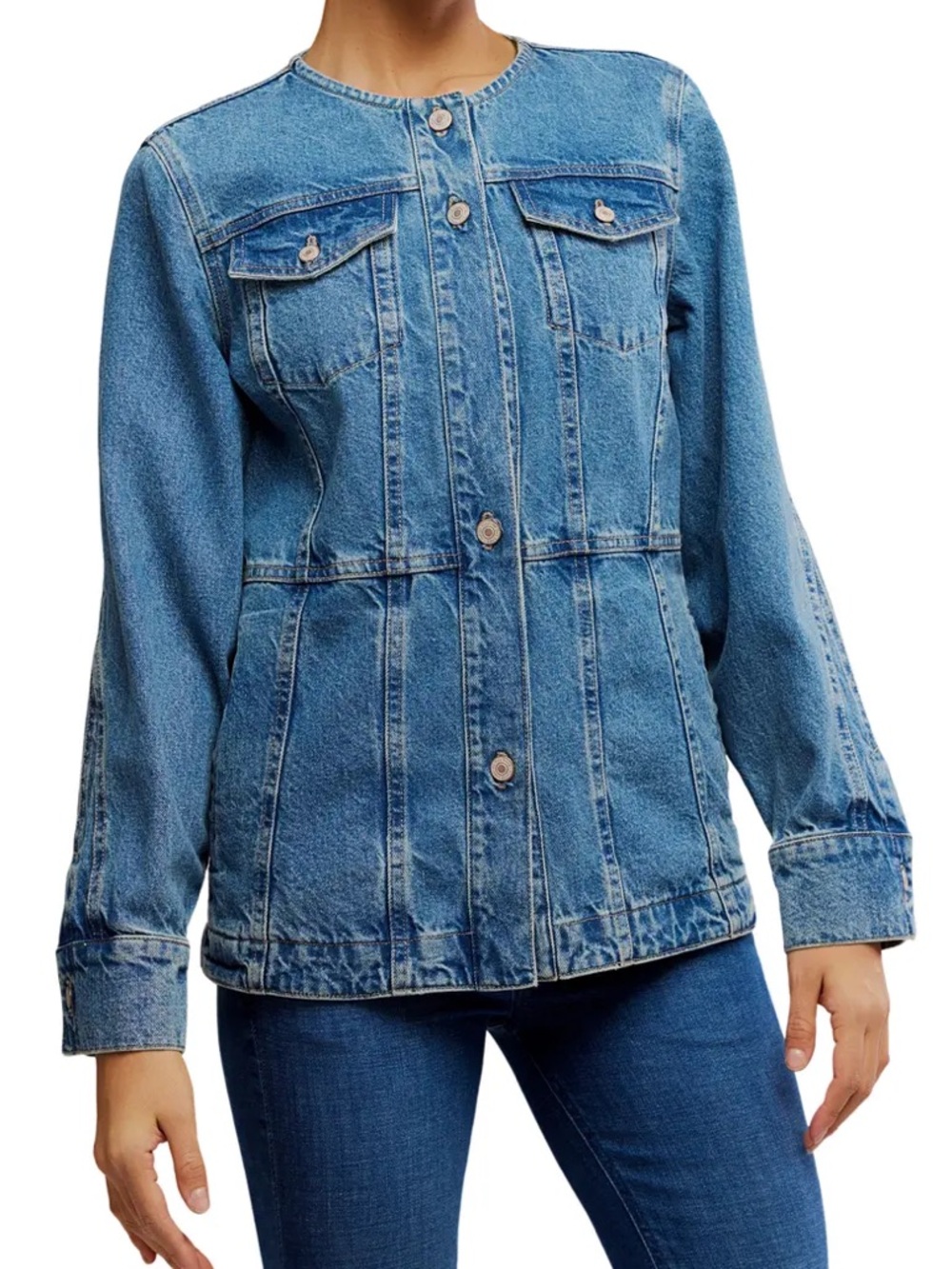 Free People Light Blue Button-Front Denim Jacket